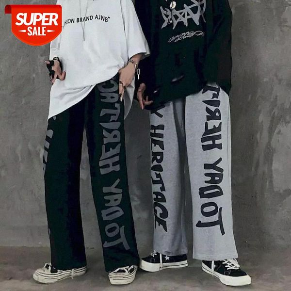

hip-hop harajuku goth pants women men baggies trousers korean retro ins dark star print loose straight wide leg mopping high #yj6p, Black;white