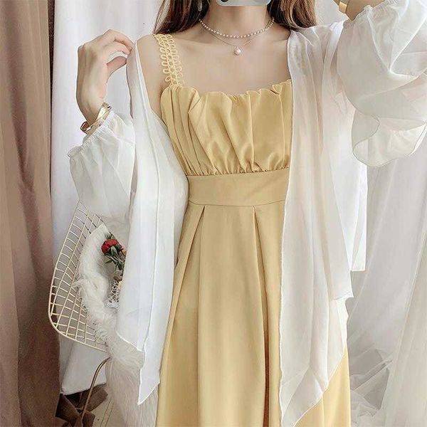 

white chiffon shirt long sleeve sunscreen cloth suspender lady drs fashion wtern style age reduction two piece suit skirt, White;black