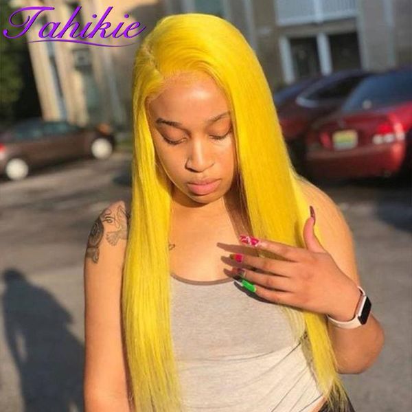 

lace wigs yellow wig straight front 13x1 transparent colored human hair tahikie for women, Black;brown