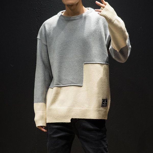 

men's sweaters e-baihui patchwork sweater oversize half turtleneck casual loose high street pullover hip hop fashion knitted harajuku k, White;black