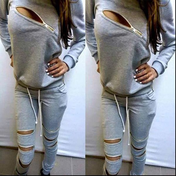 

hoodies sweatpants womens sets casual 2 pieces womens clothing 2021 spring tracksuits sportswear female pullovers zipper hole, Gray