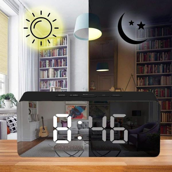 

other clocks & accessories led mirror electronic alarm clock time temperature digital display table big screen rectangle home decoration