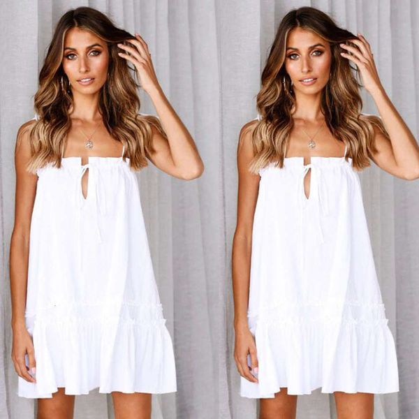 

2021 summer suspender solid pleated dress for women, Gray
