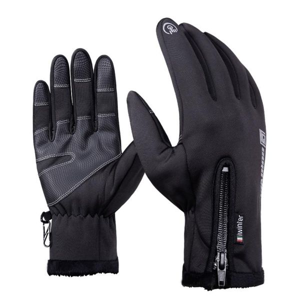

cycling gloves men touch screen winter warm thick velvet windproof cold burr riding men's pu, Black