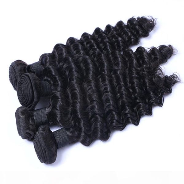 

clearance sale peruvian brazilian indian malaysian hair extension deep wave 8-30 inch human hair weft natural color can be dyed ombre hair, Black