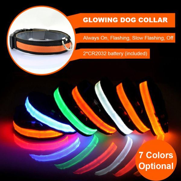 

dog collars & leashes dogs luminous fluorescent nylon led pet collar night safety flashing or always on glow in the dark leash supplies