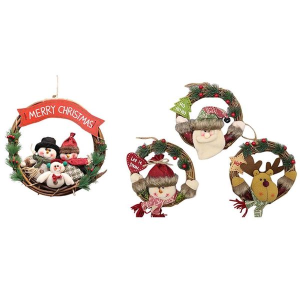 

1x christmas wreath for front door wreaths & 3 pcs hanging decorations wreath rattan circle christmas tree pendant