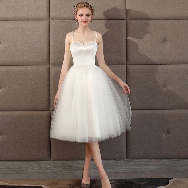 

new simple style short white lace satin sling light wedding dress, Black