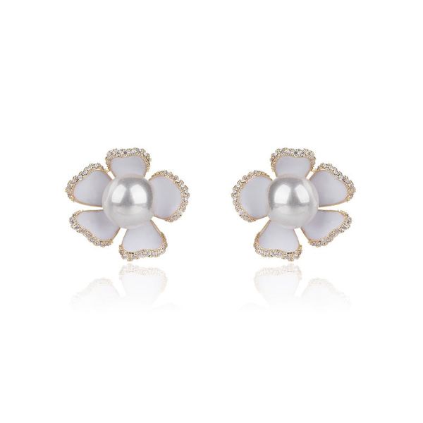 

dangle & chandelier cubic zircon cz flower earrings for wedding, pearls earring bride, women girl birthday party jewelry ce11509, Silver