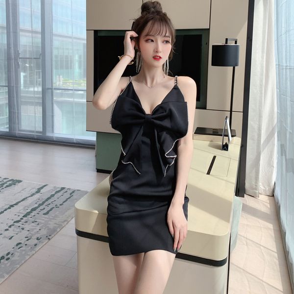 

new arrival fashion korean summer mini holiday satin women ol elegant strap backless bandage bow party club black dress drlb, White;black