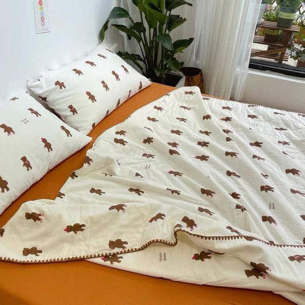 

blankets double layer yarn summer cool quilt pure cotton machine washable thin dormitory air conditioning core blanket