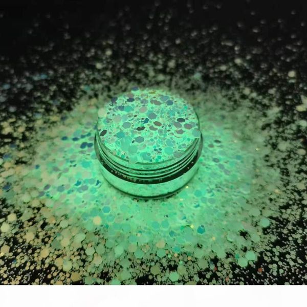 

100g 3 sizes mix glow in the dark iridescent chunky glitter for nail art*tumblers, 2 colors glow in the dark chunky glitter mix, Silver;gold