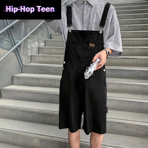 

men's shorts fashion men black rompers pockets suspenders bib jumpsuits streetwear summer 2021 casual overalls playsuits kroea, White;black
