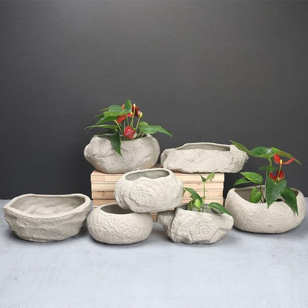 

planters & pots fairy garden decor flower pot imitation stone bonsai personality creative ceramic home decoration hydroponics plants potted