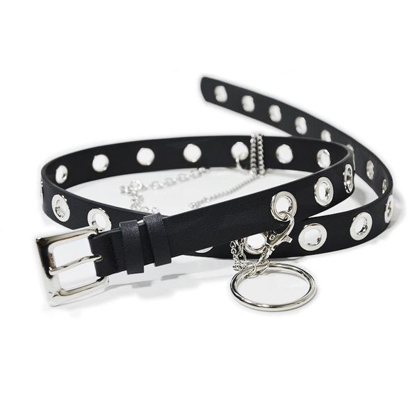 

belts est design detachable waist belt chain punk hip-hop trendy women lady fashion silver pin buckle leather waistband jeans, Black;brown