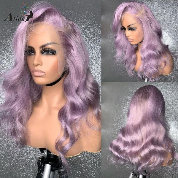 

lace wigs purple color body wave human hair pre plucked wig for women 130 density bleach knots hd transparent deep part remy, Black;brown