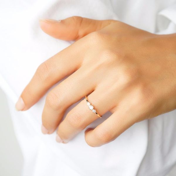 

wedding rings fashion design three cubic zirconia stone minimal delicate dainty tiny clear cz thin engagement goldfill ring, Slivery;golden