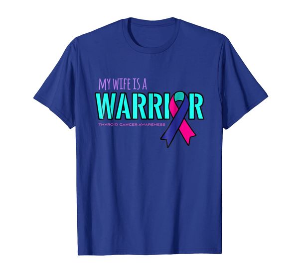 

my wife is a warrior thyroid cancer awareness shirt, White;black