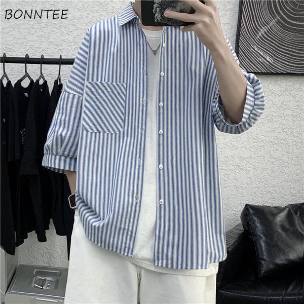 

men's casual shirts men trendy striped simple comfortable korean style loose leisure chic all-match harajuku streetwear summer clothing, White;black