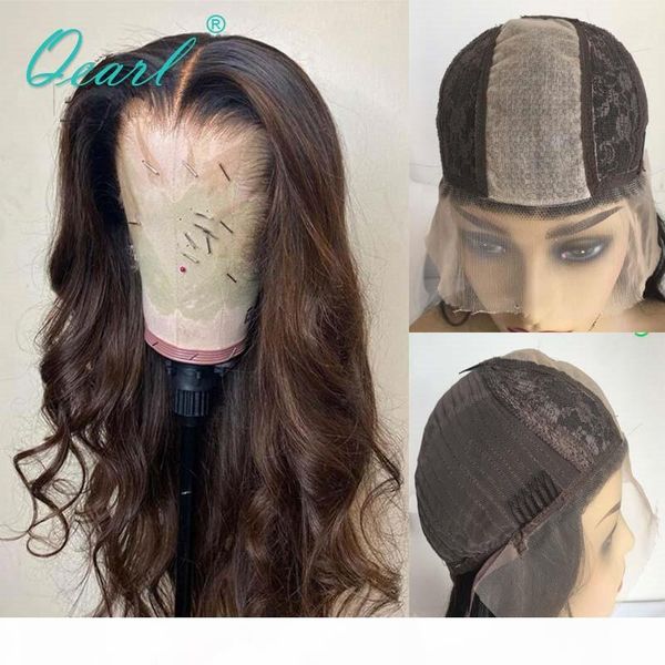 

ombre brown colored human hair wigs 2x5 silk base lace wig brazilian wavy remy hair hidden knots 150% deep long part qearl, Black;brown