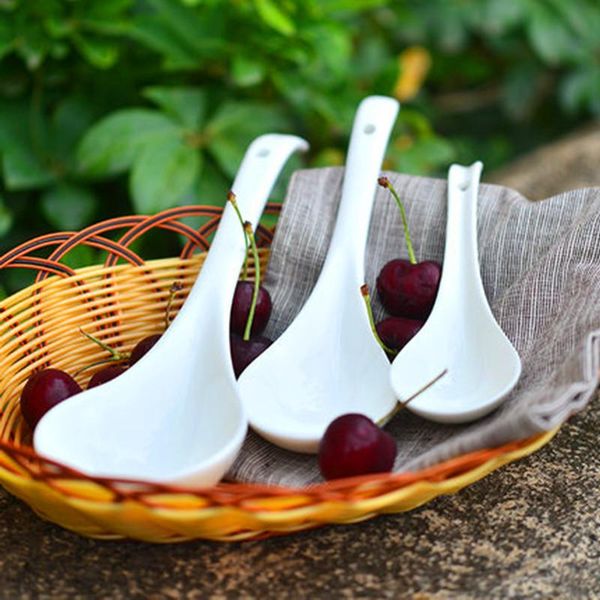 

yolife white porcelain long handle spoon dining bar cooking big soup ladle pot spoon tableware tools
