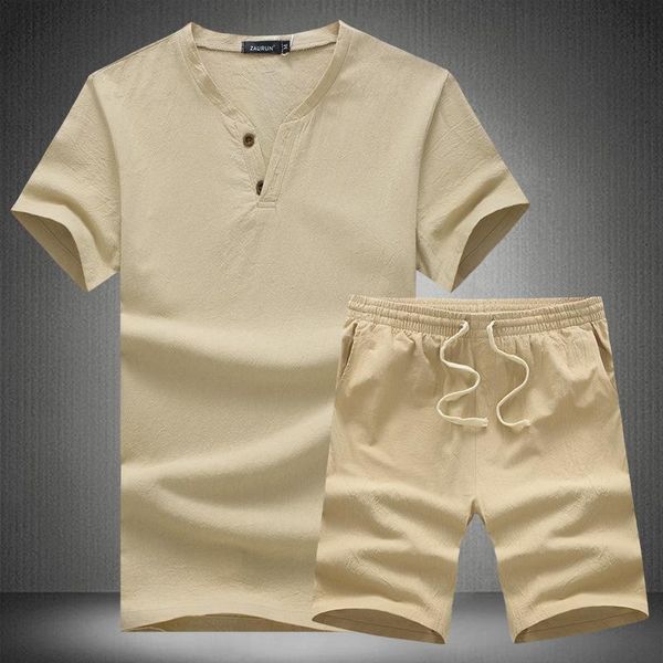 

men's tracksuits sportswear linen shorts t-shirt summer set 2021 fashion daily casual 5xl cotton and women's, Gray