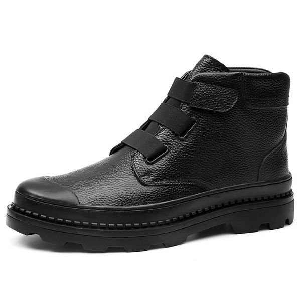 

boots black warm winter men leather ankle work shoes military fur snow for big size
