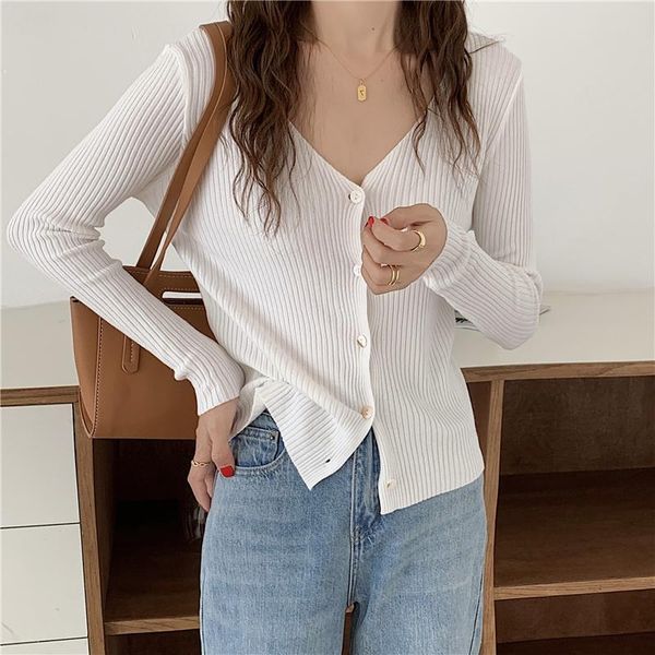 

women's knits & tees alien kitty 2021 autumn women sweater knitting v-neck basic long sleeve all-match gentle solid color casual fashio, White