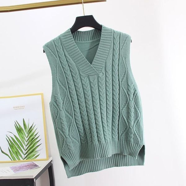 

women's vests muyogrt autumn sweater vest solid knitted korean style student v-neck pullover loose casual knitting outerwear, Black;white