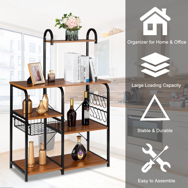 

durable kitchen rack storage shelf workstation microwave stand 4 tier+3 tier shelf with 10 hooks black