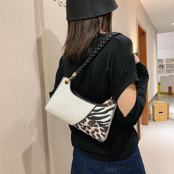 

fashion handbag leopard print contrast woven shoulder strap women's shoulder messenger bag bags for women 2021 sac femme