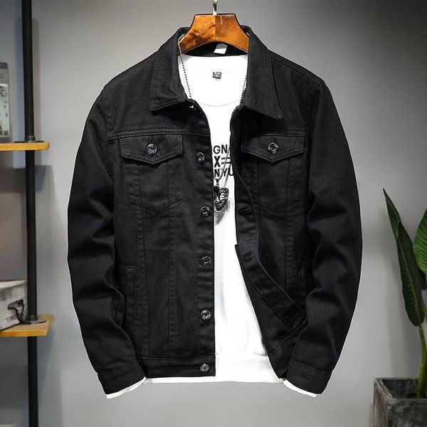Jaquetas masculinas jaqueta jeans preta masculina spring outono de algodão simples jeans macios casacos botão de manga longa roupas de trabalho roupas de trabalho
