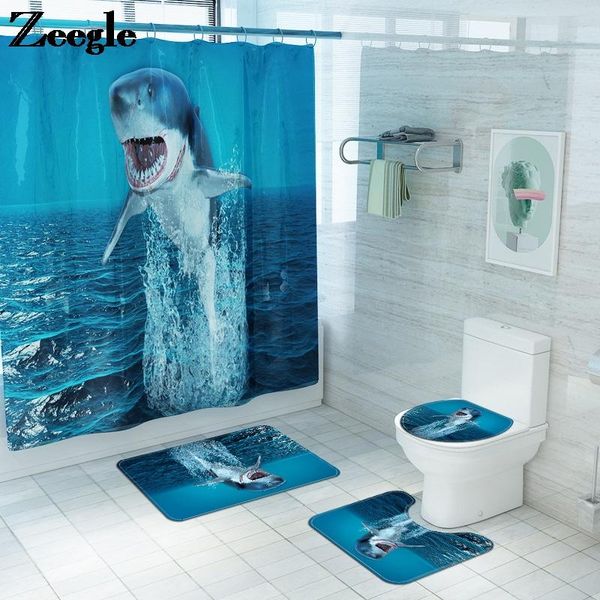 

bath mats animal printed bathroom carpet mat toilet waterproof shower curtain set anti slip rugs seat cover