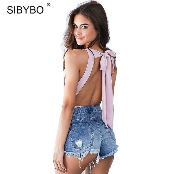 

sibybo 2021 chic backless bodysuit women black / white deep v neck summer bodycon bodysuit rompers womens jumpsuit