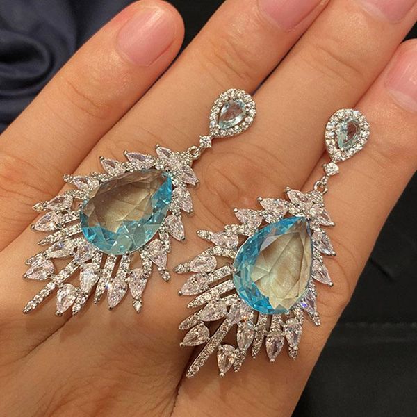 

hoop & huggie france for women earrings blue crystal stainless steel luxury jewelry personality hypoallergenic, Golden;silver