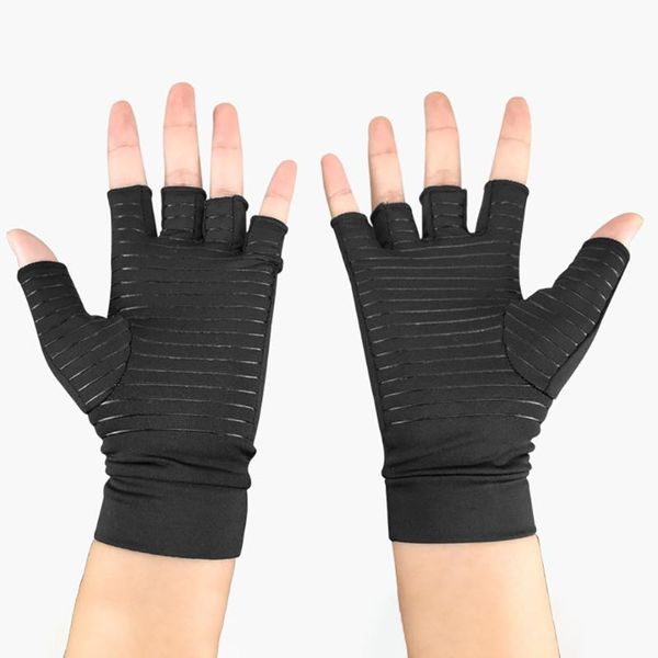 

cycling gloves men women elastic compression half finger sports fitness rehabilitation training arthritis pressure, Black