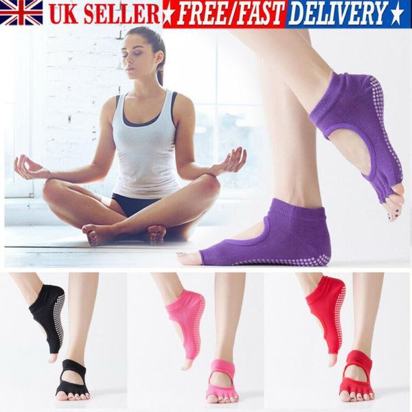 

sports socks yoga gym cotton women fitness non slip skid ankle grips pilates ballet exercise massage half toe 1 pair, Black