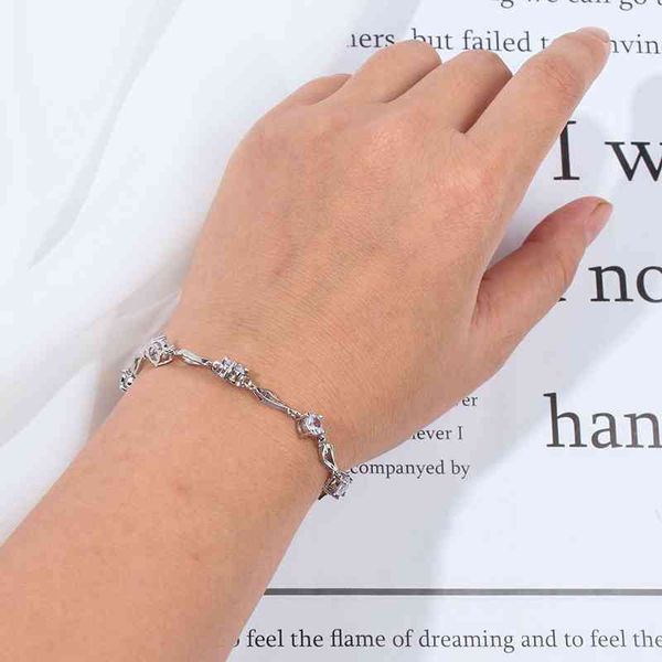 

gift simplicity style charm jewelry fashion diamond bracelet rhombus design 925 sterling silver crystal zircon, Golden;silver