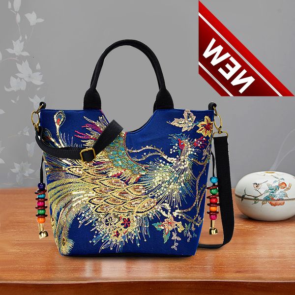 

women shoulder handmade embroidery peacock bohemia ethnic style retro handbag large capacity tote messenger bag for girl