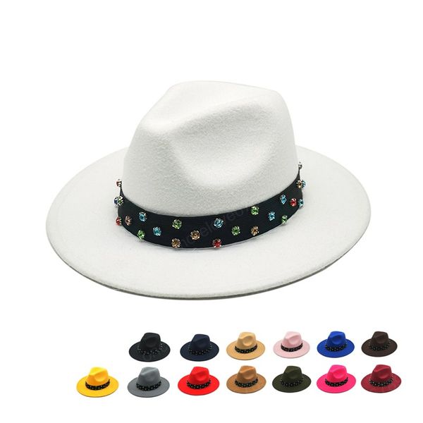 

new women wool fedora hat with pearl ribbon gentleman elegant lady winter autumn wide brim church panama sombrero girl jazz cap, Blue;gray