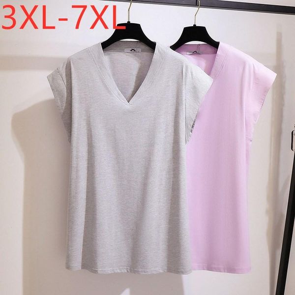 

women's t-shirt plus size for women 2021 ladies summer large sleeveless loose cotton gray purple v-neck 3xl 4xl 5xl 6xl 7xl, White