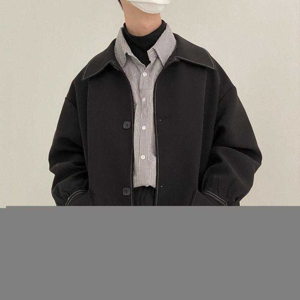 

men's trench coats retro windbreaker loose coat autumn trend, Tan;black