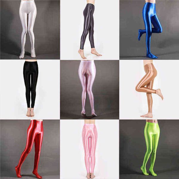 Leggings de yoga lustrosa transparente leggings liso de cintura alta mulheres calças capris sexy ver através de leggings de treino de costura H1221