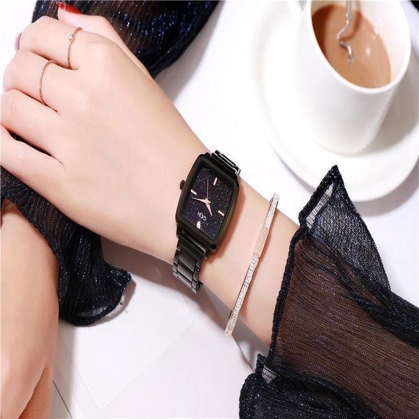 

wristwatches watch women quartz stainless steel ladies watches square waterproof black gypsophila clock gifts, Slivery;brown