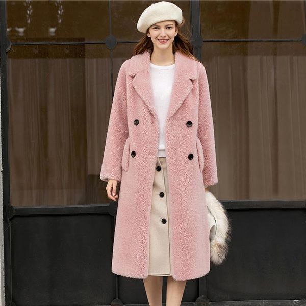 

2021 new arrival natural wool coat women real fleece jacket winter overcoats 100cm long plus size f1274, Black