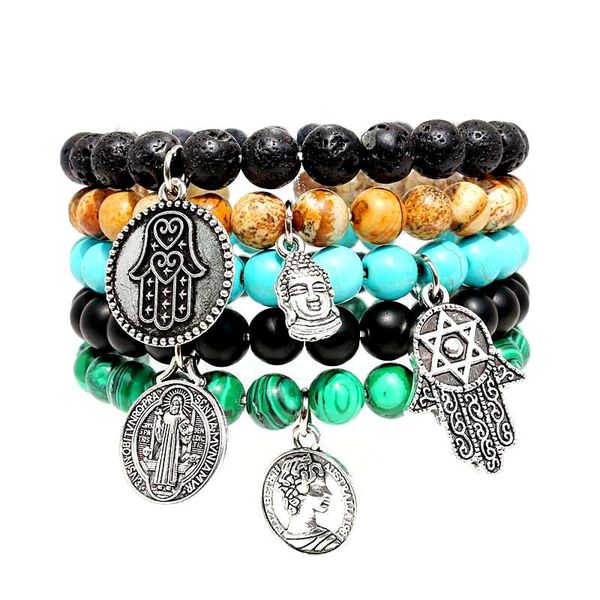 

charm bracelets sell bracelet black buddhist lava rock stone stretch alloy bead pendant for women men jewelry, Golden;silver