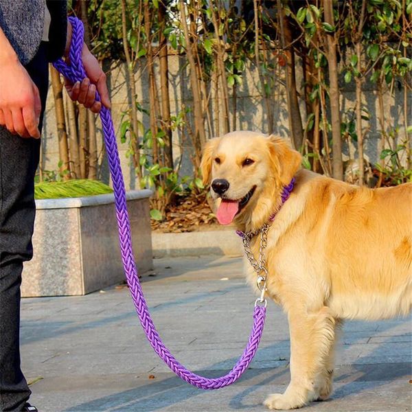 

17 colors 1.2m length double strand rope large dog leashes metal p chain buckle national color pet traction rope collar set a001