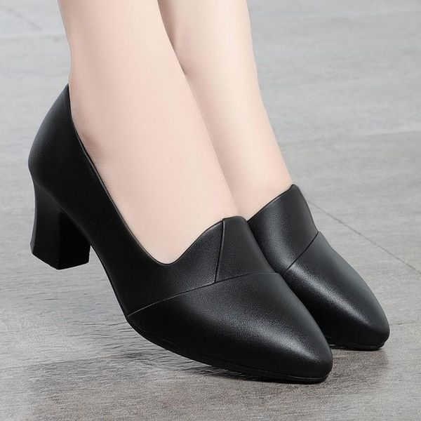 

dress shoes 2021 spring autumn steady high heels pumps women office lady comfy grip sole mid heel thick size 40, Black