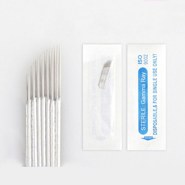 

50 pcs double row 15-pin tattoo eyebrow needle manual needle bevel blade 3d embroidery for permanent makeup eyebrow tattoo blade