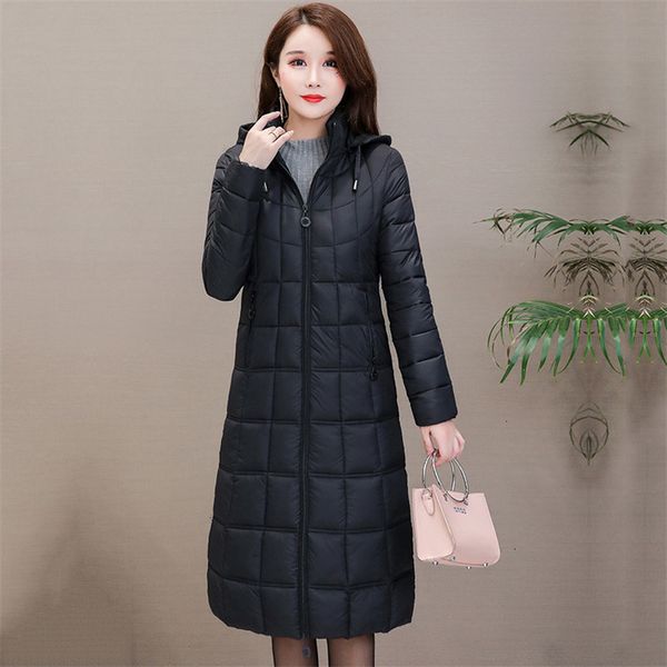 

2021 women's winter coat coffee l-4xl plus size with hoodie parkas new autumn thin korean fashion thick heat down cotton jacket ujec, Black